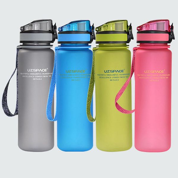 

45# portable 650ml 1000ml uzspace sport lock cover water bottle portable camp hiking plastic kettle