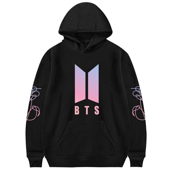 

bts love yourself harajuku cap sweatshirt bangtan boys fashion hoodies 2019 women and men winter sweatshirts, Black
