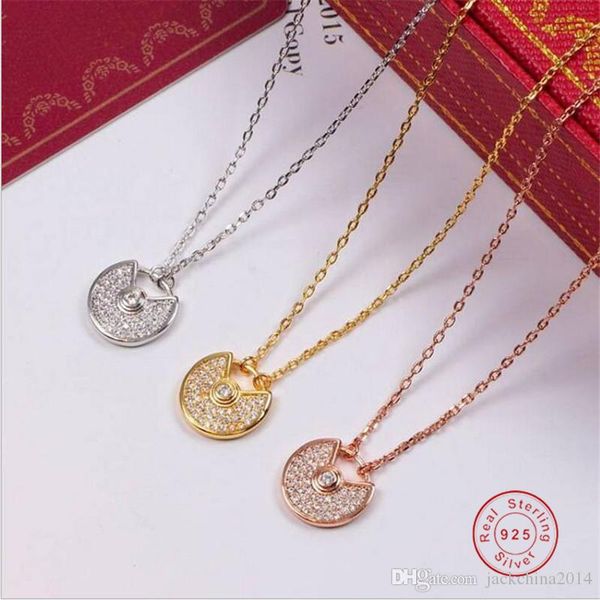 

classical fashion jewelry lucky pendant pure 100% 925 sterling silver pave white sapphire cz diamond women wedding amulet necklace gift