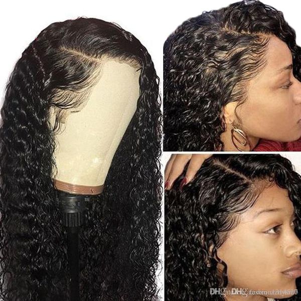 

180% density curly 360 lace front wig peruvian remy hair natural color 360 lace frontal wig with bleached knots, Black