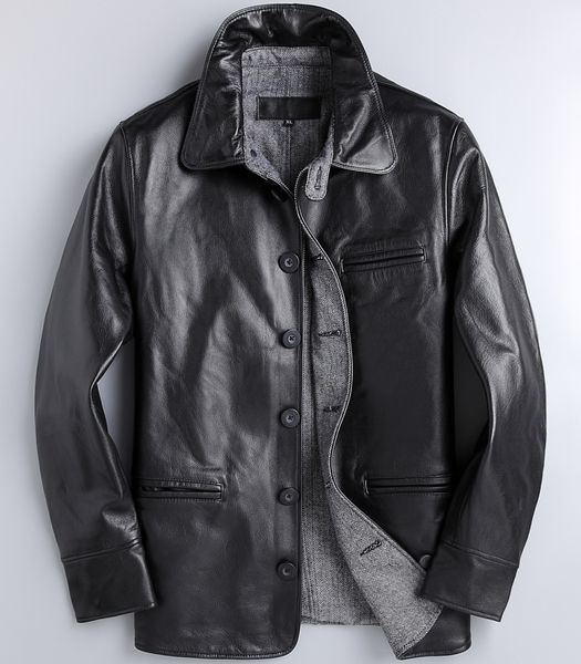

mens clothing genuine real cow leather men jacket first layer cowhide leather jacket coat casual men clothes 2019 s-4xl, Black