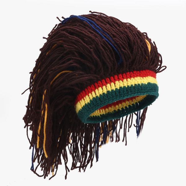 

hand knitted wig wool cap color wig wool cap street hip hop fun personalized gifts, Black