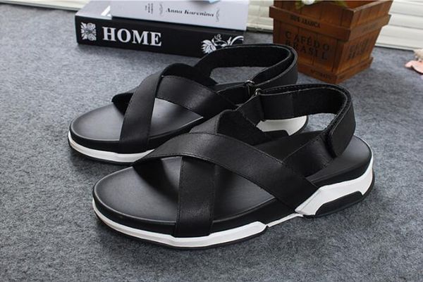 

new mens summer leisure straps sandals fashion thick platform genuine leather beach slippers casual shoes male roman shoes male, Black