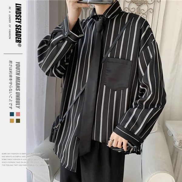 

lindsey seader classic stripped england style long sleeve mens shirts fashion casual dress shirt hipster button down streetwear, White;black
