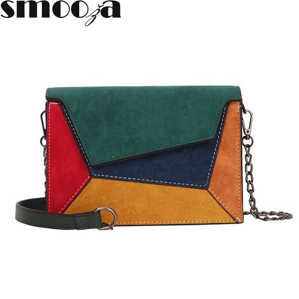 

smooza fashion quality leather patchwork women messenger bag female chain strap shoulder bag small criss-cross ladies' flap bag mx19121