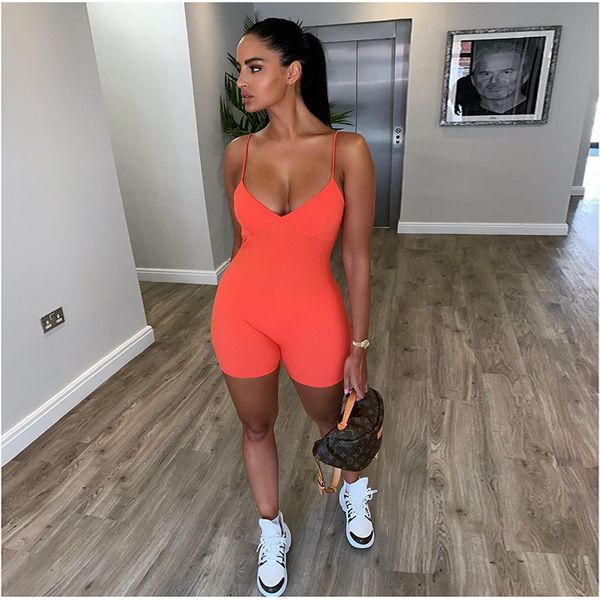 

2020 cross border new women's fashion tight v-neck one-piece shorts