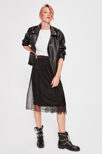 

trendyol black piliseli knitted skirt twoaw20et0284
