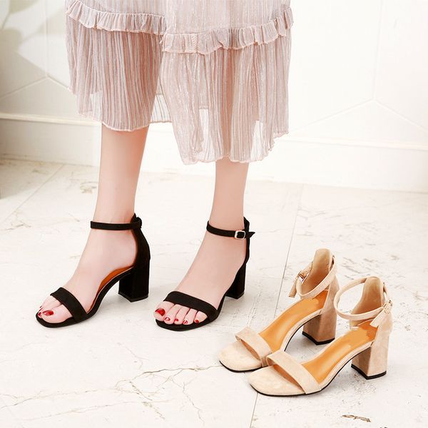 

beige black gladiator sandals summer office high heels shoes woman buckle strap pumps casual women shoes party plus size 34-40