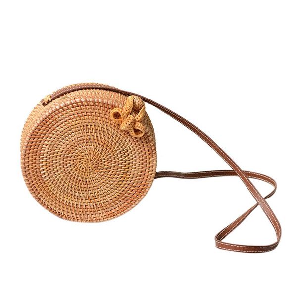 

auau-bali island hand woven bag round butterfly buckle rattan straw bags satchel wind bohemia beach circle bag