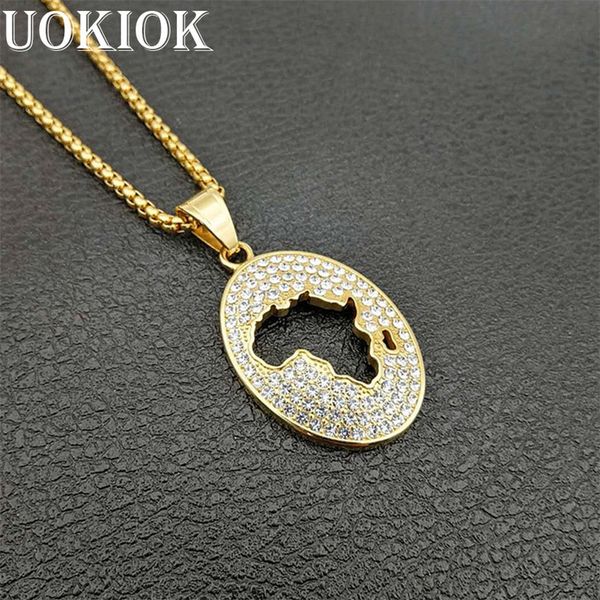 

hip hop iced out bling african map necklaces pendants gold color stainless steel chain for women ethiopian jewelry africa xl1299, Silver