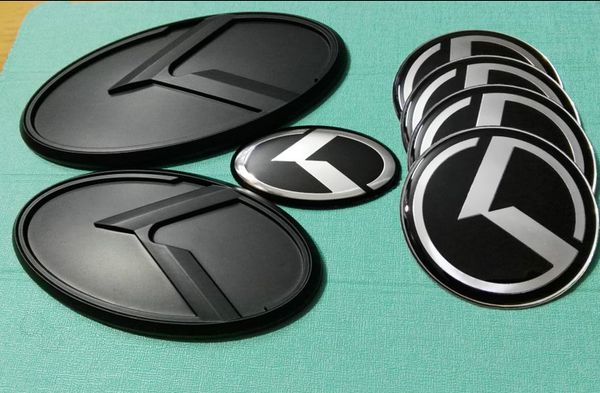 7pcs adesivo 3D preto k emblema conjunto (roda de tronco de grade 4 jantes) para kia optima k5 2011-2018 / emblemas de carro
