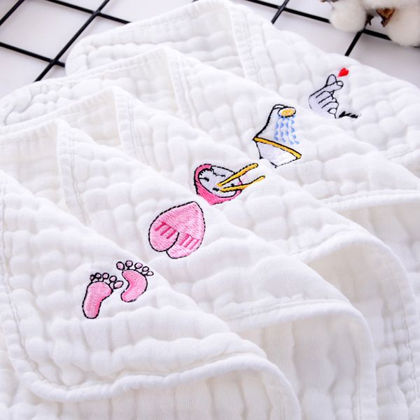 

5pcs/lot embroidered square towel 30x30cm cotton washcloth muti-function handkerchief / face wipe / napkin saliva towels
