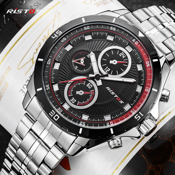 

ristos 2020 men quartz watches reloj masculino stainless steel watch extreme male sports wristwatch reloj hombre 9330, Slivery;brown