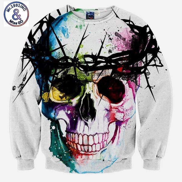 

мужской дизайнерский череп окрашенный 3d цифровой печатью пуловер с круглым вырезом свитер с длинным рукавом t, Black