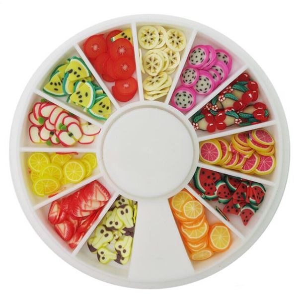 

diy nail art wheel decorations fruit slices 3d polymer clay tiny fimo wheel nail art rhinestones acrylic decoration manicure, Silver;gold