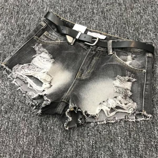 

plus size high waist denim shorts women wide leg hole loose jeans shorts, Blue