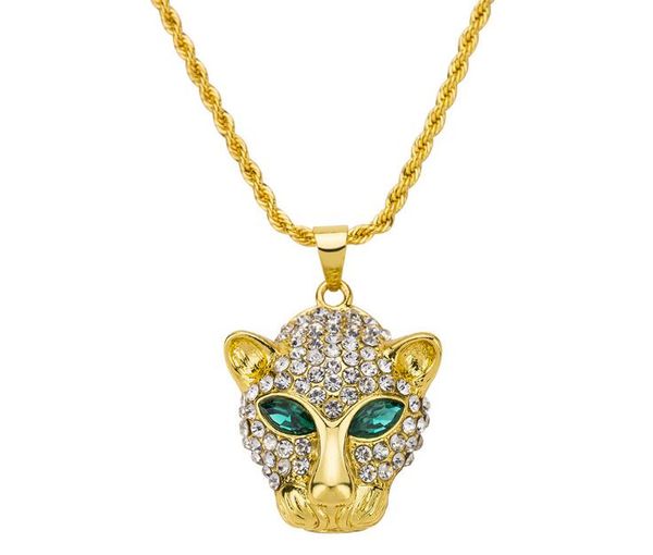 

мужская мода iced out bling питания из нержавеющей стали leopard глава подвеска hip hop витой цепи ожерелье ювелирные изделия, Silver