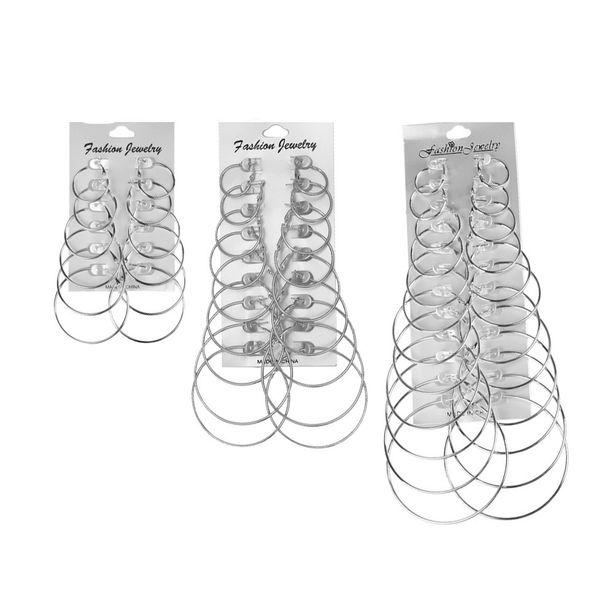 

12 пар 9 пар 6 пар обруч серьги большой круг серьги мода женщины девушки ювелирные изделия стимпанк уха клип дизайнер серьги лучший друг под, Silver