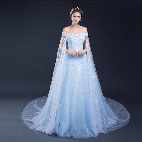 

3d floral beaded a line blue off shoulder wedding dresses with wraps 2019 plus size bridal gowns lace up vintage ball gown long formal gowns, White