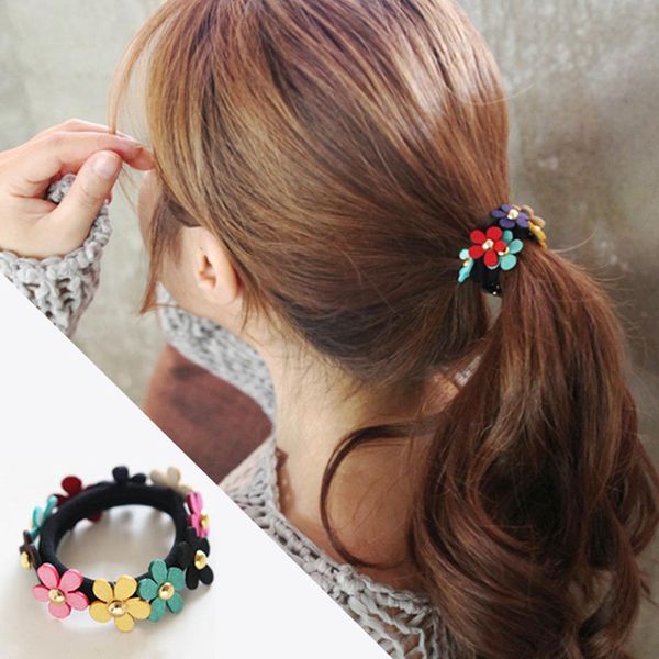 Korean Style Women Ribbon Bowknot Hair Ropes Elastic Flower Mix