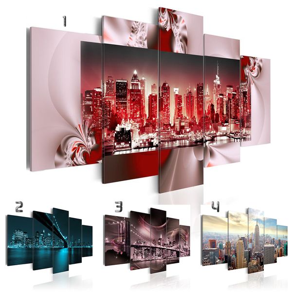 

fashion wall art canvas painting 5 pieces colorful city high-rise buildings modern home decoration,choose color and size no frame