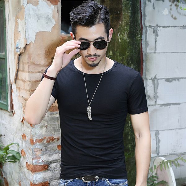 

men's solid color short-sleevedt-shirt cross-border whitet-shirt round neck clear color light board compassionate shirt, White;black