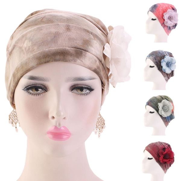 

flower beanie muslim women hijab caps turban cancer printed wrap head cover hair loss headwear islamic arab hat underscarf new, Red