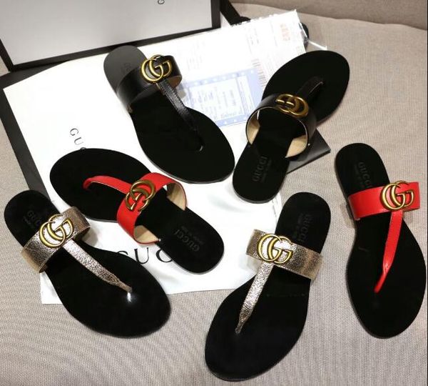

2019 brand women scuffs sandals designer shoes luxury slide summer fashion wide flat slippery sandals slipper flip flop 35-42 flower, Black