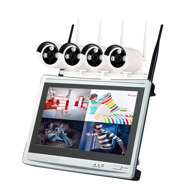 Kit NVR wireless 960P a 4 canali NVR WiFi LCD da 12,5 pollici Telecamera IP WiFi 4 x 1,3 MP con visione notturna