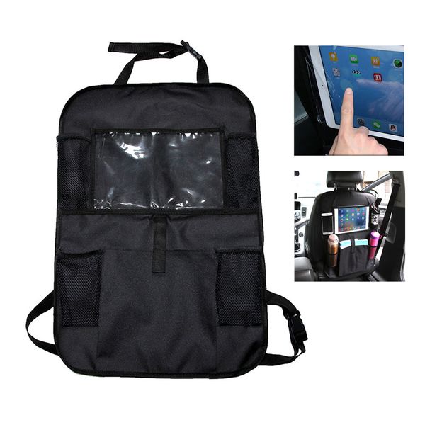 

multi-pocket car seat back organizer storage container hanging box multifunction vehicle storage bag with pvc touch screen film