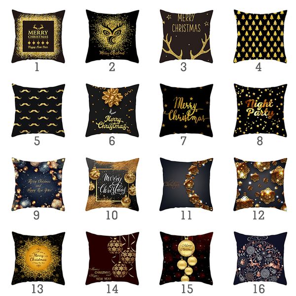 

merry christmas pattern gold printed cushion cover for home sofa living room decorative polyester throw pillowcases 45*45cm
