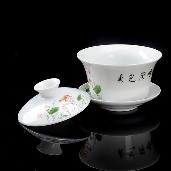 

tea bowl saucer cover set tea tureen ceramic teaware blue and white porcelain cha bowls container drinkware crafts decoration