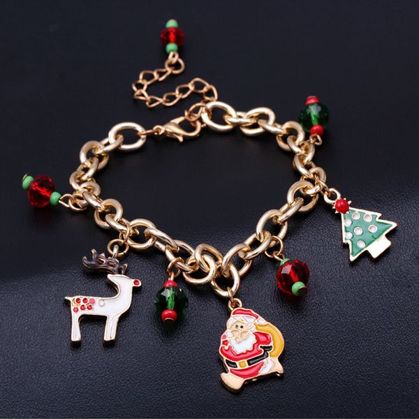 

christmas gift santa claus santa tree chain bracelets alloy oil drip santa christmas tree charms bracelet christmas party favor gift, Golden;silver