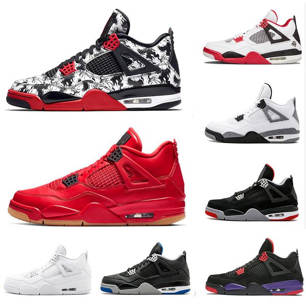 

4 tattoo 4s singles day men basketball shoes raptors pure money royalty white cement black travis bred fire red mens trainers sports sneaker