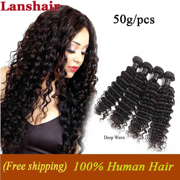 

brazilian indian deep wave human hair weave bundles 100% peruvian virgin hair extensions indian human hair weave weft 50g/pcs, Black