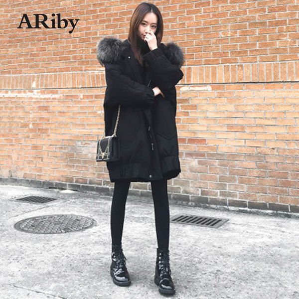 

women's down & parkas ariby 4xl plus size winter jacket windbreaker loose oversized fur collar parka coat cotton clothing women hooded, Black