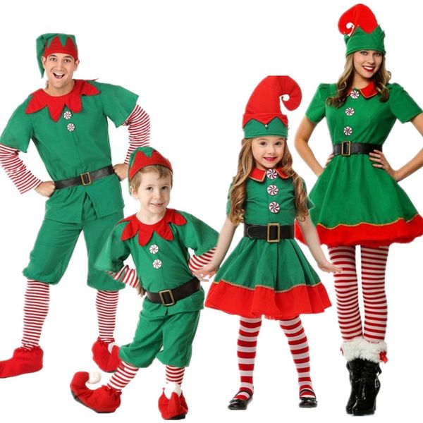 

new women men boy girl christmas santa claus costume kids adults family green elf cosplay costumes carnival party supplies, Silver