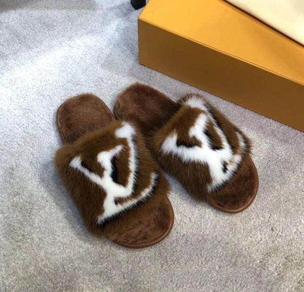 

louis vuitton lv slipper издание полный норка волосы дома и гостиничные тапочки последние легкие и комфортные подошв женщин мягкий теплый ме, Black
