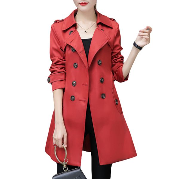 

trench coat for women 2018 casual 6 colors turn-down collar slim fit double breasted spring autumn office ladies coat plus size, Tan;black