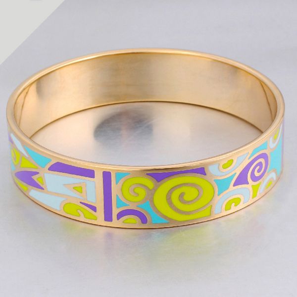 

zlxgirl jewelry 16mm width big bracelet accessory vintage steel enamel bracelet bangles for women's birthday gift, Black