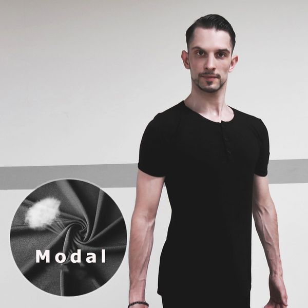 

new comfort latin dance 4 colours for men black/yellow/white/gray short sleeve modal shirt male latin dance costumes vdb442, Black;red