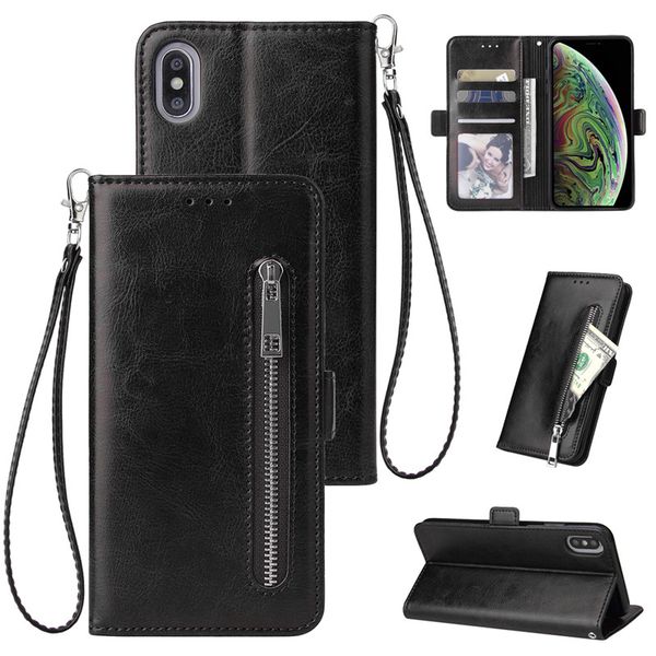 

For iPhone 11 Pro Max XS XR X 8 7 Plus Phone Case Zipper PU Leather Wallet Card Holder Flip Case Stand Cover