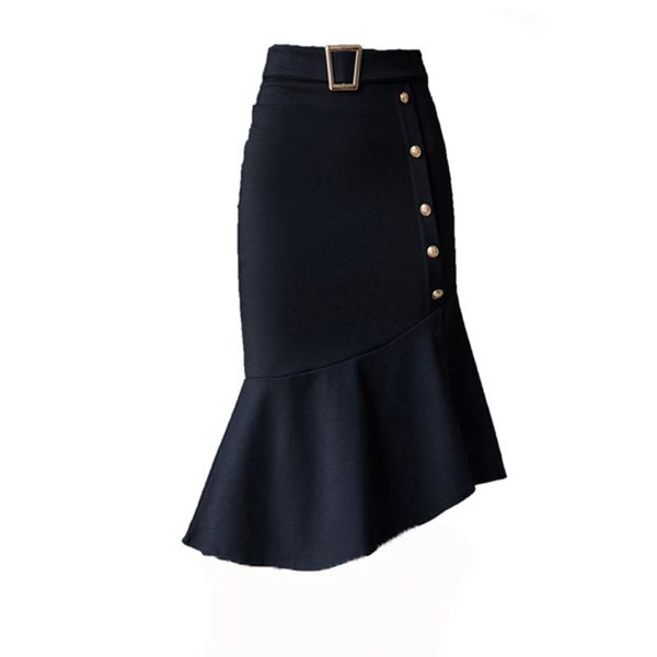 

skirts plus size ruffles womens 2021 fashion high waist skirt red saias feminina office ladies black button pencil