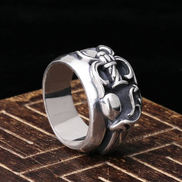 

real man brand new 925 sterling silver ring designer jewelry vintage american european hand-made designer antique silver sword band ring, Golden;silver
