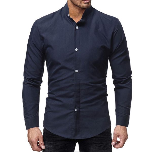 

business men solid color stand collar button down long sleeve shirt, White;black