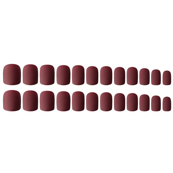 

24pcs wine red ladies fake finger nails frosted matte short false nails diy manicure sswell, Red;gold