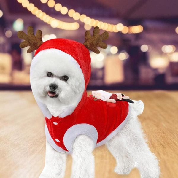

christmas dog clothes santa elk pet costume red dress up coat winter hoodie