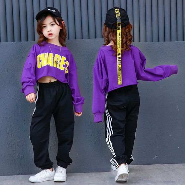 

girls boys hip hop t shirt dance clotes crop jazz pants ballroom costumes for kids party clothing dancewear child streetwear, Black;red