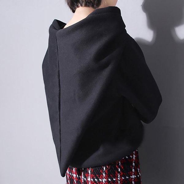 

women loose sweatshirt hodded shirt long sleeve fleece oversized pullover black cool blouse moda mujer haut femme #tf
