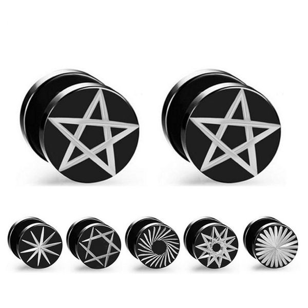 

punk black round dumbbell stud earring for men women hiphop pentagram stainless steel jewelry kpop accessories wholesale, Golden;silver